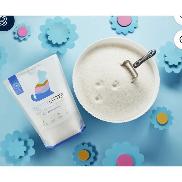 The PrettyLitter Linnea Open Cat Litter Box  minimalist white round bowl bed - Picture 4 of 11